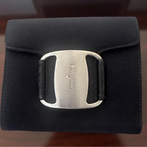 black Salvatore Ferragamo Vara canvas pouch with a silver-tone buckle. - Picture 2 of 14